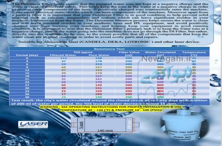 فیلتر دیونایزر و پارتیکل برای دستگاه لیزر پزشکی( الکساندرایت) و صنعتی 